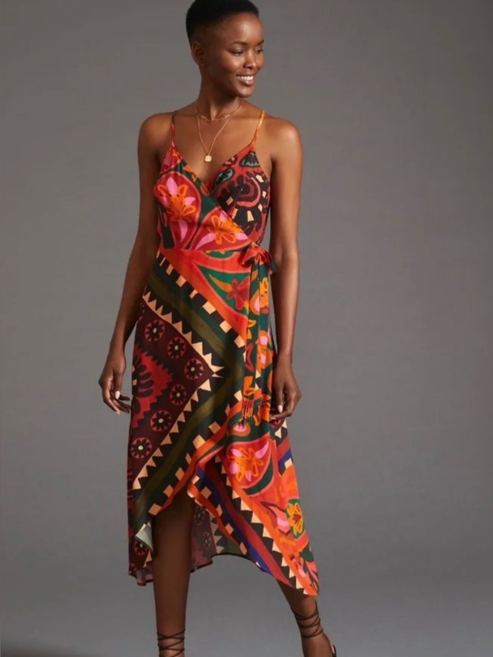 FARM Rio Multicolor Floral & Geometric High-Low Wrap Dress PXS